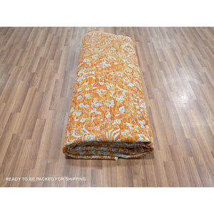 8'x10'4" Burnt Orange, Persian Influence Meditation Design, Wool & Silk, Tone on Tone, Hand Knotted, Oriental Rug FWR457842
