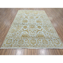 Load image into Gallery viewer, 8&#39;x10&#39; Beau Blue with Golden Brown, Persian Influence Design, Tone on Tone, Wool &amp; Silk, Hand Knotted, Oriental Rug FWR457848