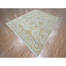 Load image into Gallery viewer, 8&#39;x10&#39; Beau Blue with Golden Brown, Persian Influence Design, Tone on Tone, Wool &amp; Silk, Hand Knotted, Oriental Rug FWR457848