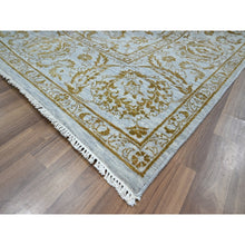 Load image into Gallery viewer, 8&#39;x10&#39; Beau Blue with Golden Brown, Persian Influence Design, Tone on Tone, Wool &amp; Silk, Hand Knotted, Oriental Rug FWR457848