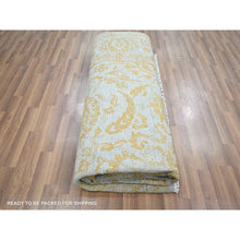 Load image into Gallery viewer, 8&#39;x10&#39; Beau Blue with Golden Brown, Persian Influence Design, Tone on Tone, Wool &amp; Silk, Hand Knotted, Oriental Rug FWR457848