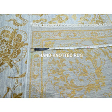 Load image into Gallery viewer, 8&#39;x10&#39; Beau Blue with Golden Brown, Persian Influence Design, Tone on Tone, Wool &amp; Silk, Hand Knotted, Oriental Rug FWR457848