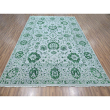 Load image into Gallery viewer, 8&#39;x10&#39;1&quot; Snow White with Forest Green, Persian Tabriz Influence Design, 100% Wool, Tone on Tone, Hand Knotted, Oriental Rug FWR457860