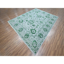 Load image into Gallery viewer, 8&#39;x10&#39;1&quot; Snow White with Forest Green, Persian Tabriz Influence Design, 100% Wool, Tone on Tone, Hand Knotted, Oriental Rug FWR457860