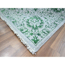 Load image into Gallery viewer, 8&#39;x10&#39;1&quot; Snow White with Forest Green, Persian Tabriz Influence Design, 100% Wool, Tone on Tone, Hand Knotted, Oriental Rug FWR457860