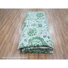 Load image into Gallery viewer, 8&#39;x10&#39;1&quot; Snow White with Forest Green, Persian Tabriz Influence Design, 100% Wool, Tone on Tone, Hand Knotted, Oriental Rug FWR457860