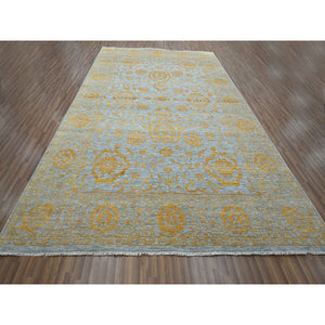 10'x14' Misty Gray with Gold, Tone on Tone, Persian Influence Design, Hand Knotted, Wool & Silk, Oriental Rug FWR457872