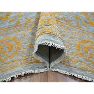 10'x14' Misty Gray with Gold, Tone on Tone, Persian Influence Design, Hand Knotted, Wool & Silk, Oriental Rug FWR457872