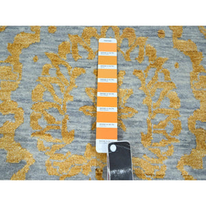 10'x14' Misty Gray with Gold, Tone on Tone, Persian Influence Design, Hand Knotted, Wool & Silk, Oriental Rug FWR457872