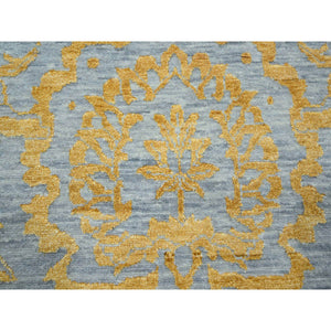 10'x14' Misty Gray with Gold, Tone on Tone, Persian Influence Design, Hand Knotted, Wool & Silk, Oriental Rug FWR457872
