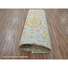Load image into Gallery viewer, 10&#39;x14&#39; Misty Gray with Gold, Tone on Tone, Persian Influence Design, Hand Knotted, Wool &amp; Silk, Oriental Rug FWR457872