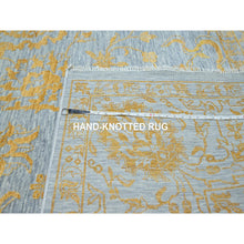Load image into Gallery viewer, 10&#39;x14&#39; Misty Gray with Gold, Tone on Tone, Persian Influence Design, Hand Knotted, Wool &amp; Silk, Oriental Rug FWR457872
