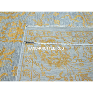 10'x14' Misty Gray with Gold, Tone on Tone, Persian Influence Design, Hand Knotted, Wool & Silk, Oriental Rug FWR457872