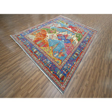 Load image into Gallery viewer, 8&#39;x10&#39; Aqua Blue, Pictorial With Colorful Mountain And Tree Scenery Design, Hand Knotted, 100% Wool, Agra, Oriental Rug FWR457878