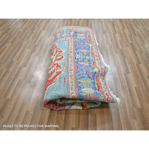 8'x10' Aqua Blue, Pictorial with Colorful Mountain and Tree Scenery Design, Hand Knotted, 100% Wool, Agra, Oriental Rug FWR457878