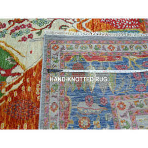 8'x10' Aqua Blue, Pictorial with Colorful Mountain and Tree Scenery Design, Hand Knotted, 100% Wool, Agra, Oriental Rug FWR457878