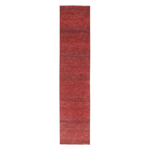 Load image into Gallery viewer, 2&#39;6&quot;x11&#39;10&quot; Ruby Red, Modern Grass Design, Hand Knotted, Denser Weave, Tone on Tone, Wool and Silk, Lush and Plush, Runner, Oriental Rug FWR457902