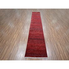 Load image into Gallery viewer, 2&#39;6&quot;x11&#39;10&quot; Ruby Red, Modern Grass Design, Hand Knotted, Denser Weave, Tone on Tone, Wool and Silk, Lush and Plush, Runner, Oriental Rug FWR457902