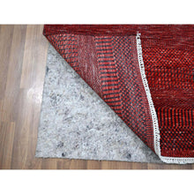 Load image into Gallery viewer, 2&#39;6&quot;x11&#39;10&quot; Ruby Red, Modern Grass Design, Hand Knotted, Denser Weave, Tone on Tone, Wool and Silk, Lush and Plush, Runner, Oriental Rug FWR457902