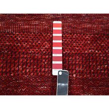 Load image into Gallery viewer, 2&#39;6&quot;x11&#39;10&quot; Ruby Red, Modern Grass Design, Hand Knotted, Denser Weave, Tone On Tone, Wool And Silk, Lush And Plush, Runner, Oriental Rug FWR457902