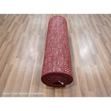 Load image into Gallery viewer, 2&#39;6&quot;x11&#39;10&quot; Ruby Red, Modern Grass Design, Hand Knotted, Denser Weave, Tone On Tone, Wool And Silk, Lush And Plush, Runner, Oriental Rug FWR457902