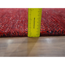 Load image into Gallery viewer, 2&#39;6&quot;x11&#39;10&quot; Ruby Red, Modern Grass Design, Hand Knotted, Denser Weave, Tone on Tone, Wool and Silk, Lush and Plush, Runner, Oriental Rug FWR457902