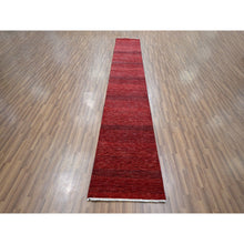 Load image into Gallery viewer, 2&#39;5&quot;x14&#39; Chili Red, Modern Grass Design, Hand Knotted, Denser Weave, Tone On Tone, Wool And Silk, Lush And Plush, Runner, Oriental Rug FWR457908