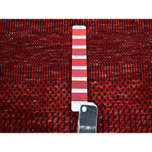 Load image into Gallery viewer, 2&#39;5&quot;x14&#39; Chili Red, Modern Grass Design, Hand Knotted, Denser Weave, Tone On Tone, Wool And Silk, Lush And Plush, Runner, Oriental Rug FWR457908