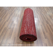Load image into Gallery viewer, 2&#39;5&quot;x14&#39; Chili Red, Modern Grass Design, Hand Knotted, Denser Weave, Tone on Tone, Wool and Silk, Lush and Plush, Runner, Oriental Rug FWR457908