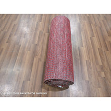 Load image into Gallery viewer, 2&#39;6&quot;x16&#39;3&quot; Angels Red, Modern Grass Design, Hand Knotted, Borderless, Denser Weave, Lush And Plush, Tone On Tone, Wool And Silk, Xl Runner, Oriental Rug FWR457920