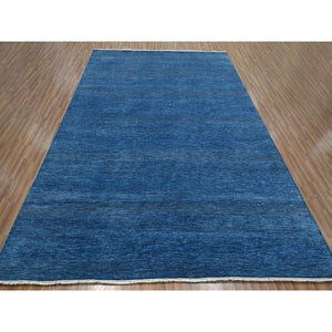 9'x12' Imperial Blue, Modern Grass Design, Hand Knotted, Denser Weave, Tone on Tone, Wool and Silk, Borderless, Lush and Plush, Oriental Rug FWR457932