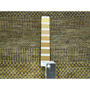 9'2"x12'6" Bone Brown, Modern Grass Design, Hand Knotted, Borderless, Denser Weave, Tone On Tone, Wool And Silk, Lush And Plush, Oriental Rug FWR457938