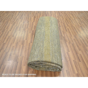 9'2"x12'6" Bone Brown, Modern Grass Design, Hand Knotted, Borderless, Denser Weave, Tone On Tone, Wool And Silk, Lush And Plush, Oriental Rug FWR457938