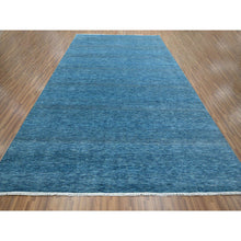 Load image into Gallery viewer, 10&#39;x14&#39;2&quot; Vivid Blue, Modern Grass Design, Hand Knotted, Borderless, Denser Weave, Tone on Tone, Wool and Silk, Lush and Plush, Oriental Rug FWR457950