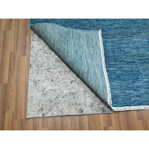 10'x14'2" Vivid Blue, Modern Grass Design, Hand Knotted, Borderless, Denser Weave, Tone On Tone, Wool And Silk, Lush And Plush, Oriental Rug FWR457950