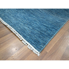 Load image into Gallery viewer, 10&#39;x14&#39;2&quot; Vivid Blue, Modern Grass Design, Hand Knotted, Borderless, Denser Weave, Tone on Tone, Wool and Silk, Lush and Plush, Oriental Rug FWR457950
