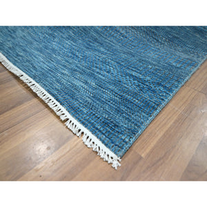 10'x14'2" Vivid Blue, Modern Grass Design, Hand Knotted, Borderless, Denser Weave, Tone on Tone, Wool and Silk, Lush and Plush, Oriental Rug FWR457950
