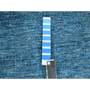 10'x14'2" Vivid Blue, Modern Grass Design, Hand Knotted, Borderless, Denser Weave, Tone on Tone, Wool and Silk, Lush and Plush, Oriental Rug FWR457950