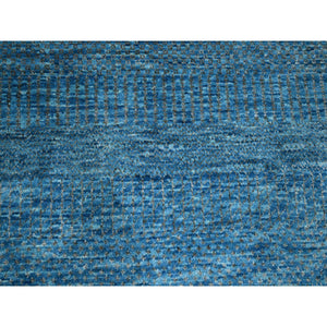 10'x14'2" Vivid Blue, Modern Grass Design, Hand Knotted, Borderless, Denser Weave, Tone on Tone, Wool and Silk, Lush and Plush, Oriental Rug FWR457950