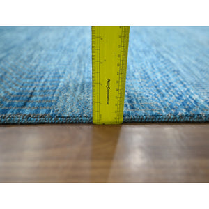 10'x14'2" Vivid Blue, Modern Grass Design, Hand Knotted, Borderless, Denser Weave, Tone on Tone, Wool and Silk, Lush and Plush, Oriental Rug FWR457950