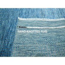 Load image into Gallery viewer, 10&#39;x14&#39;2&quot; Vivid Blue, Modern Grass Design, Hand Knotted, Borderless, Denser Weave, Tone on Tone, Wool and Silk, Lush and Plush, Oriental Rug FWR457950