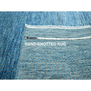 10'x14'2" Vivid Blue, Modern Grass Design, Hand Knotted, Borderless, Denser Weave, Tone on Tone, Wool and Silk, Lush and Plush, Oriental Rug FWR457950
