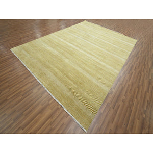 9'x12'3" Cumin Brown, Modern Grass Design, Hand Knotted, Borderless, Tone On Tone, Denser Weave, Wool And Silk, Lush And Plush, Oriental Rug FWR457962