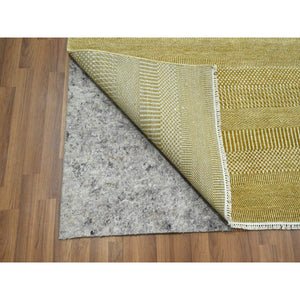 9'x12'3" Cumin Brown, Modern Grass Design, Hand Knotted, Borderless, Tone On Tone, Denser Weave, Wool And Silk, Lush And Plush, Oriental Rug FWR457962