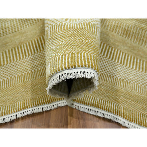 9'x12'3" Cumin Brown, Modern Grass Design, Hand Knotted, Borderless, Tone On Tone, Denser Weave, Wool And Silk, Lush And Plush, Oriental Rug FWR457962