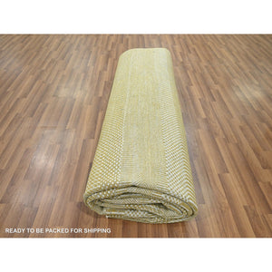 9'x12'3" Cumin Brown, Modern Grass Design, Hand Knotted, Borderless, Tone On Tone, Denser Weave, Wool And Silk, Lush And Plush, Oriental Rug FWR457962