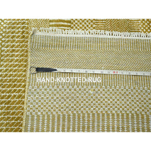 9'x12'3" Cumin Brown, Modern Grass Design, Hand Knotted, Borderless, Tone On Tone, Denser Weave, Wool And Silk, Lush And Plush, Oriental Rug FWR457962