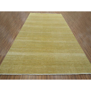 10'2"x14'2" Harvest Gold, Modern Grass Design, Hand Knotted, Borderless, Denser Weave, Wool And Silk, Tone On Tone, Lush And Plush, Oriental Rug FWR457968