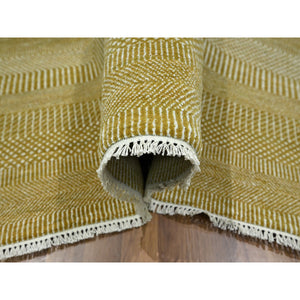 10'2"x14'2" Harvest Gold, Modern Grass Design, Hand Knotted, Borderless, Denser Weave, Wool And Silk, Tone On Tone, Lush And Plush, Oriental Rug FWR457968