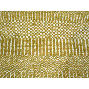 10'2"x14'2" Harvest Gold, Modern Grass Design, Hand Knotted, Borderless, Denser Weave, Wool And Silk, Tone On Tone, Lush And Plush, Oriental Rug FWR457968